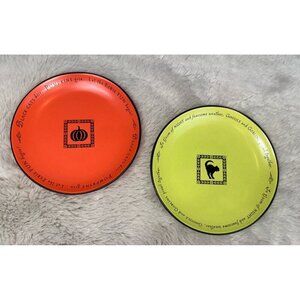 Halloween HALLMARK Witch Ware Lot of 2 Stoneware Cat Pumpkin 7" Snack Plates